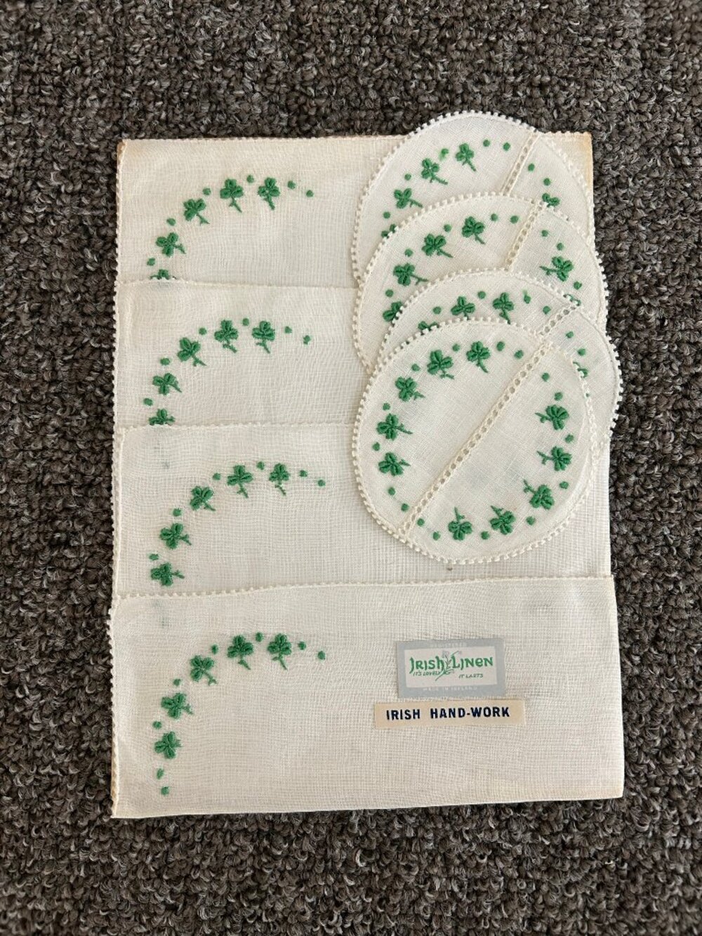 Set/4 White Linen Napkins & Stem Coasters